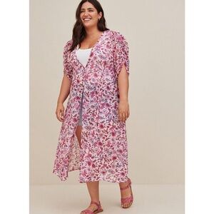 Torrid Chiffon Ruched Sleeve Kimono